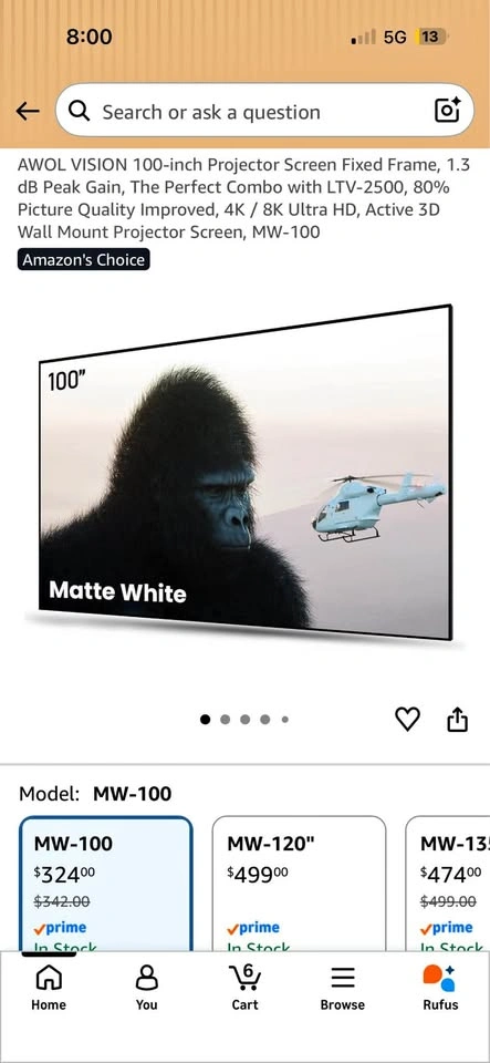 Awol 4k 100 inch projector screen