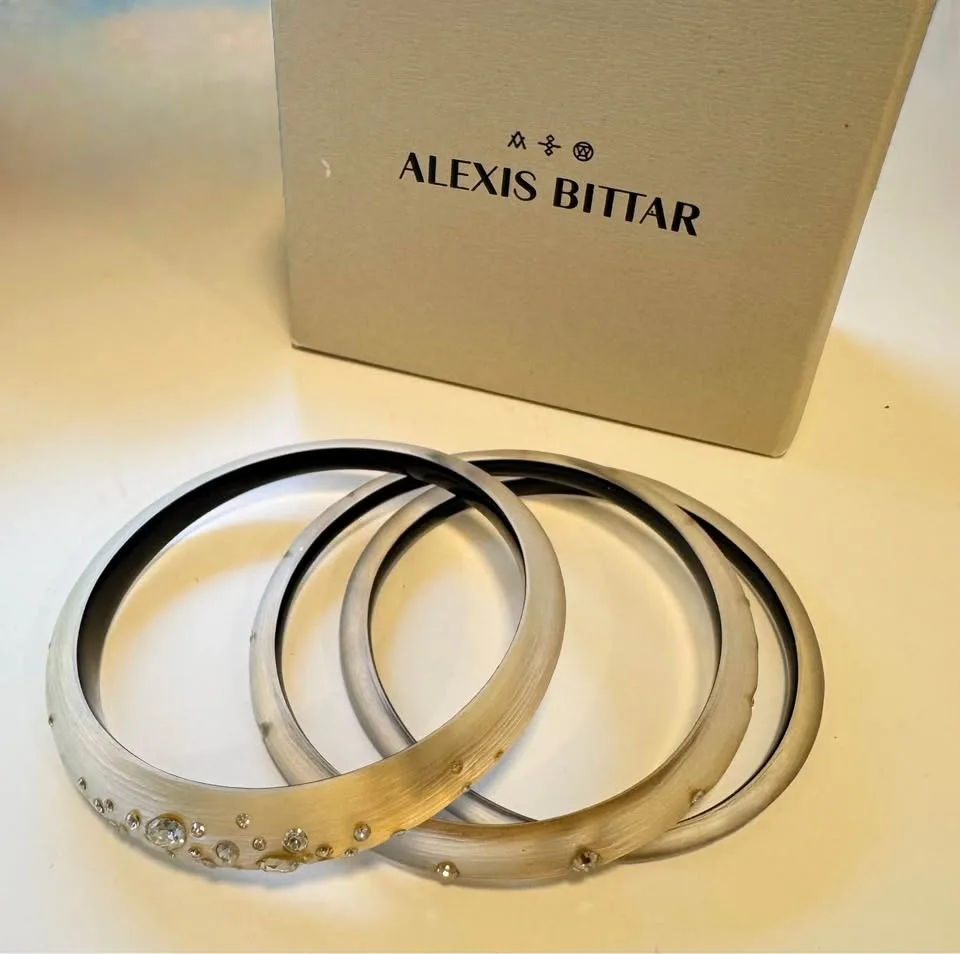 Alexis Bittar Gold Set Of 3 Crystal Dust Lucite Bangle Bracelets