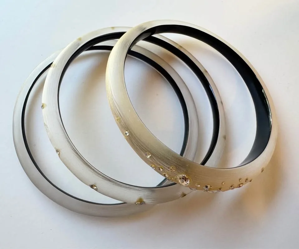 Alexis Bittar Gold Set Of 3 Crystal Dust Lucite Bangle Bracelets - photo 3