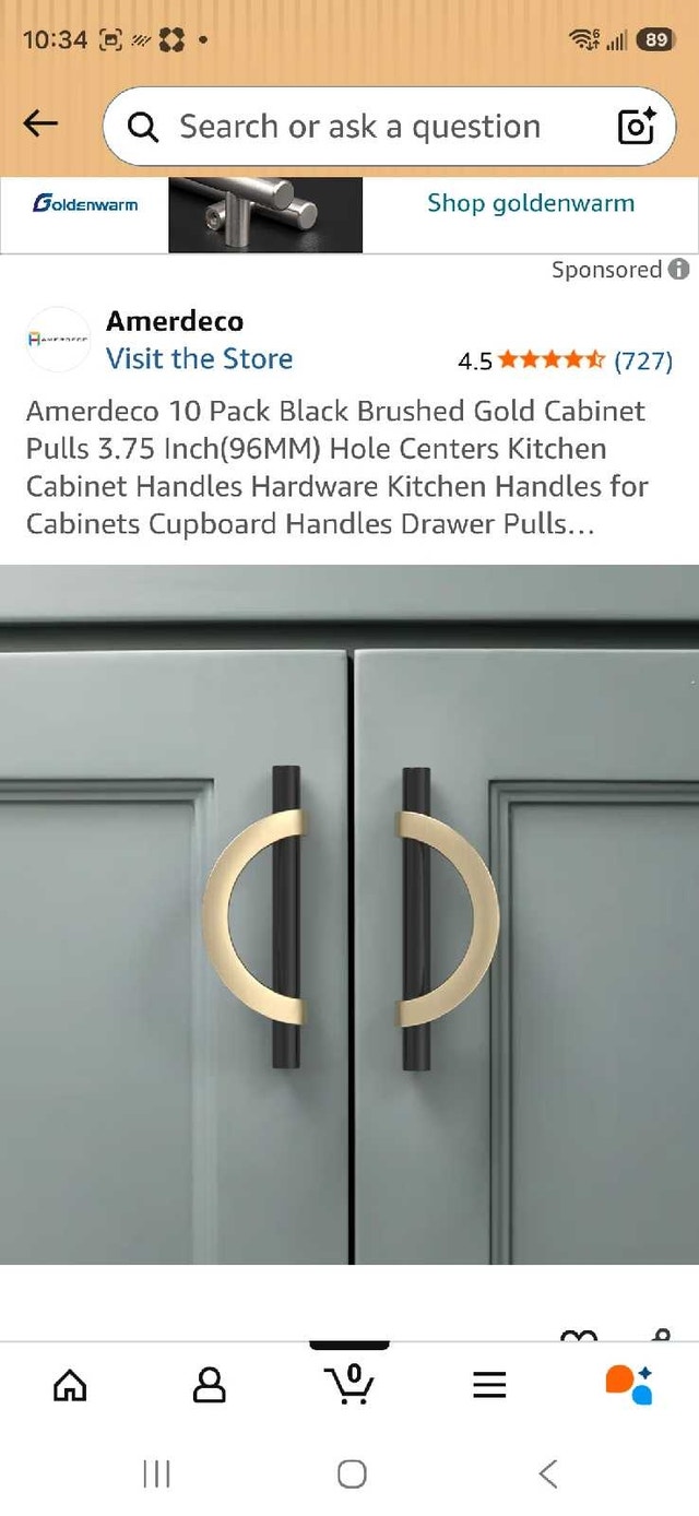 Door/Drawer/Cabinet handles Black/ Brushed gold - photo 4