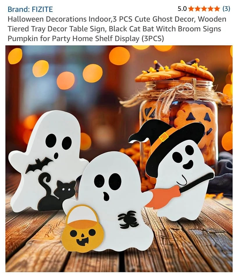 Wooden Ghost Halloween Decoration 3pcs