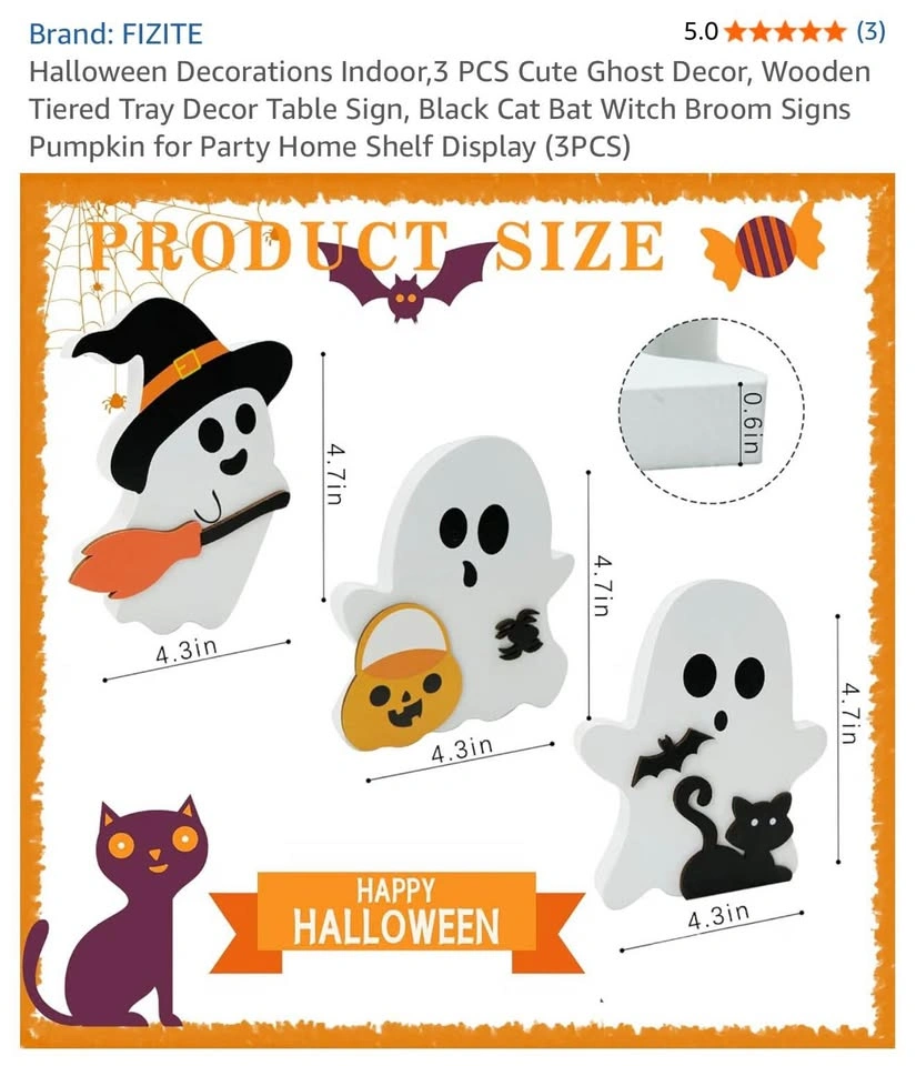 Wooden Ghost Halloween Decoration 3pcs - photo 2