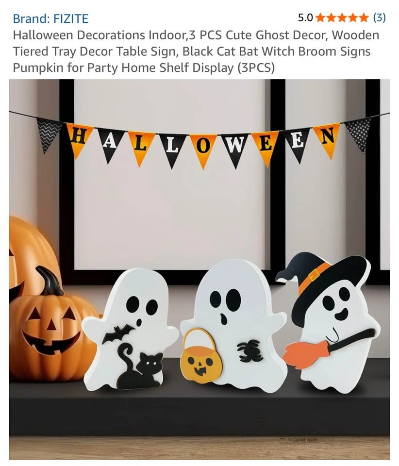 Wooden Ghost Halloween Decoration 3pcs - photo 4
