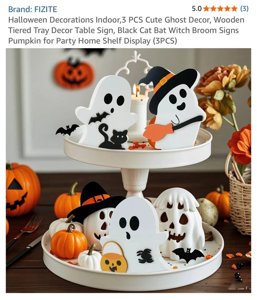 Wooden Ghost Halloween Decoration 3pcs - photo 5