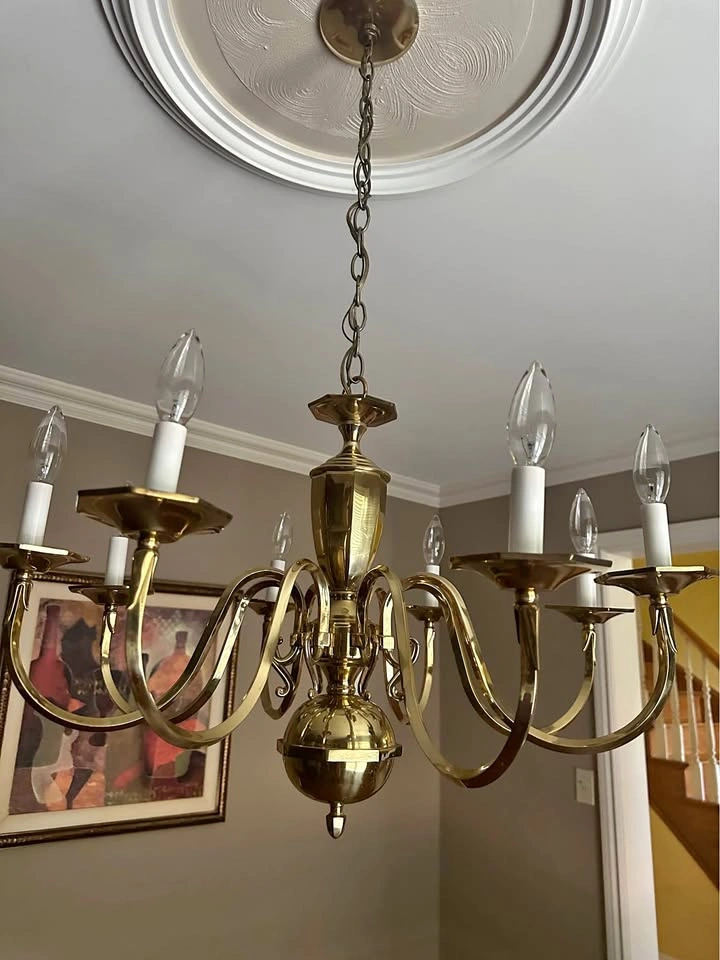 Brass 6-Arm Chandelier