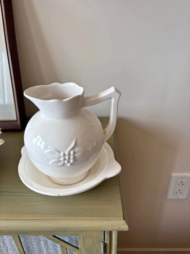 White Ceramic Pitcher and Basin Set