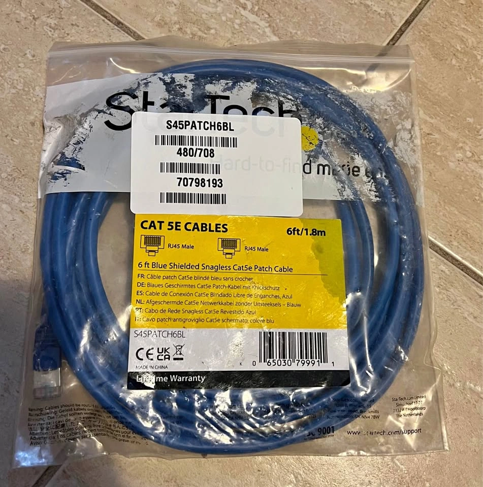 StarTech Cat5e Ethernet Cable 6ft 2pcs