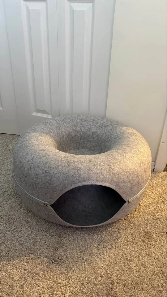Gray Felt Donut Pet Bed Cat Cave