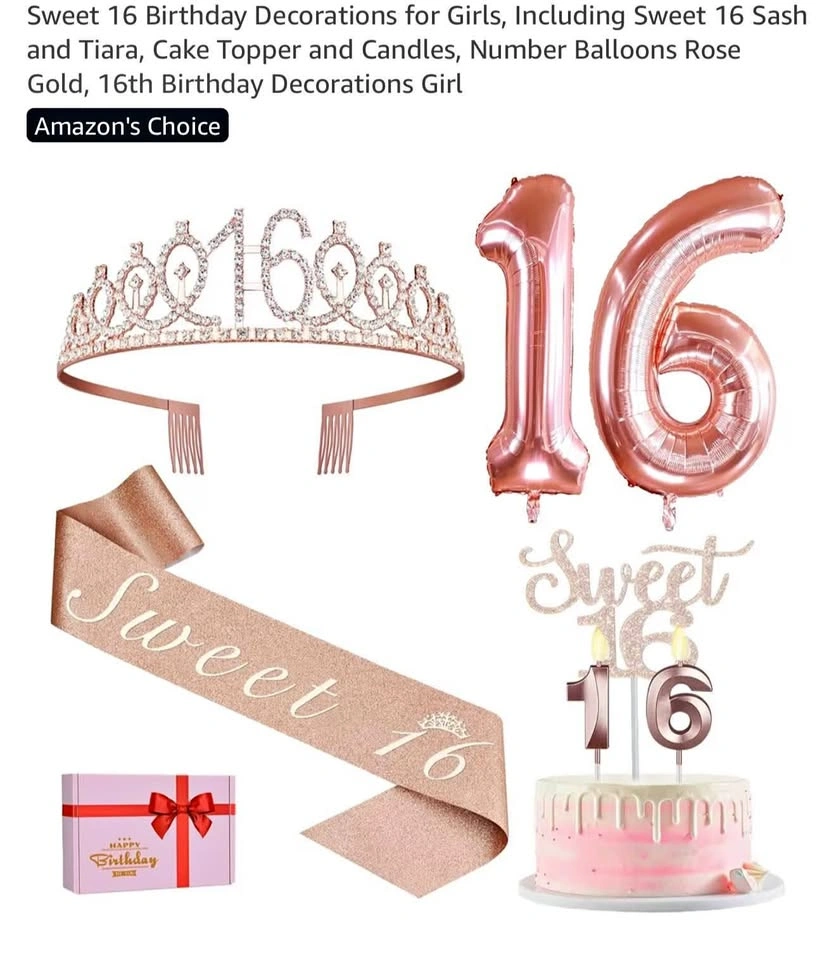 Sweet 16 Gold Birthday Decorations Set for Girls