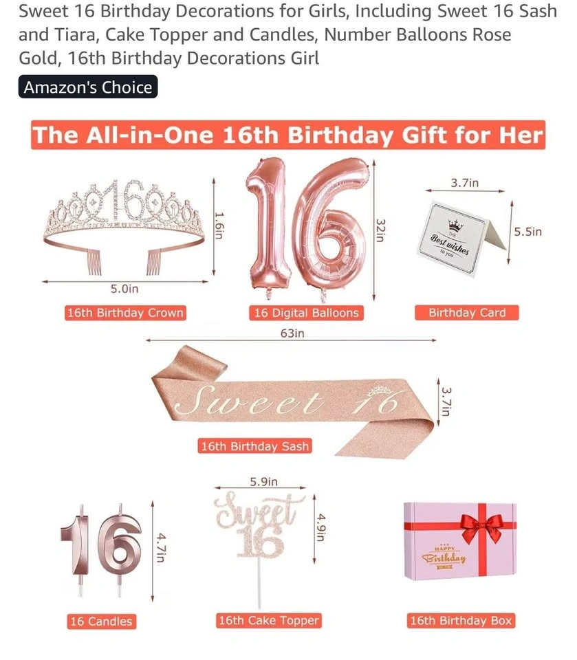 Sweet 16 Gold Birthday Decorations Set for Girls - photo 5