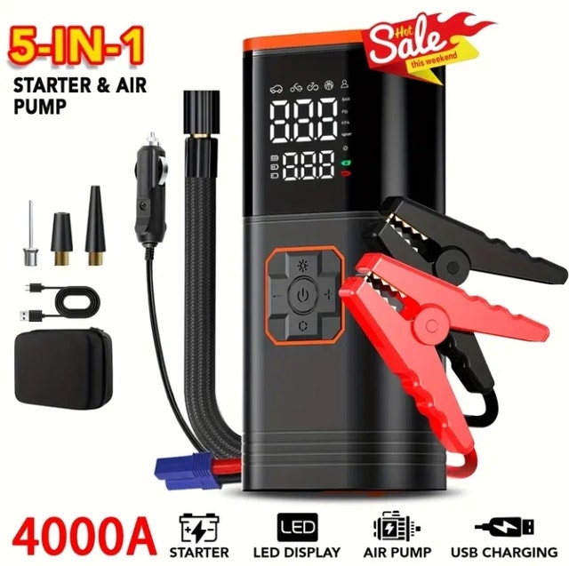 (BRAND NEW) 12V Portable Emergency Jump Starter & Air Compressor
