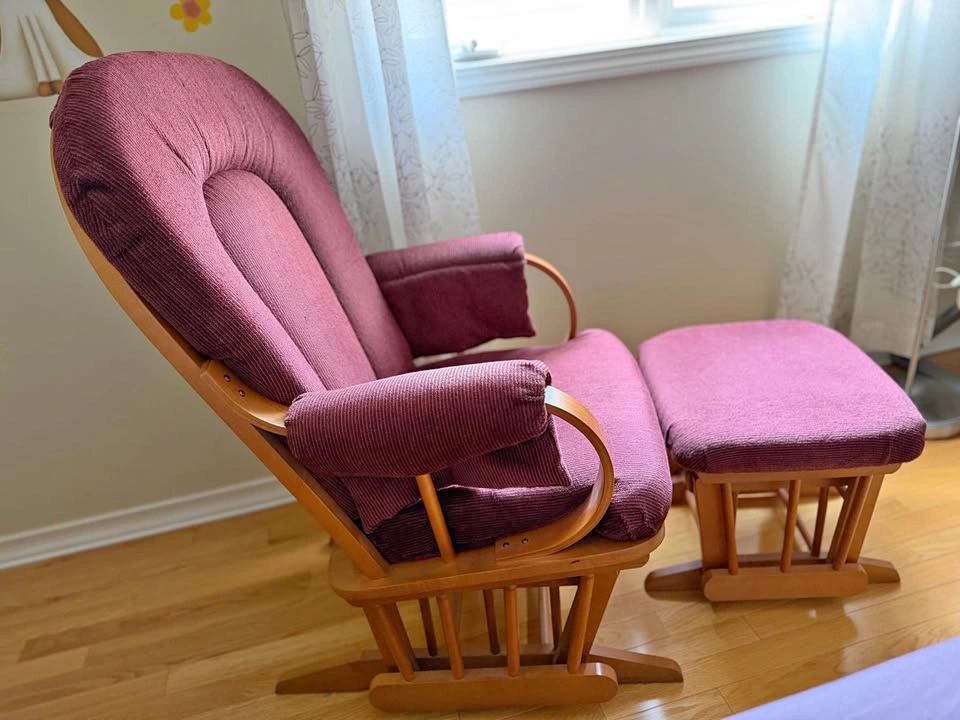 Glider chair with ottoman (real hard wood frame, high density fo