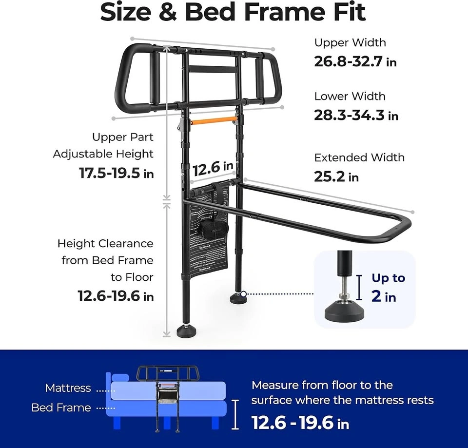 NIMOOD Adjustable Bed Assist Rail with LED Light