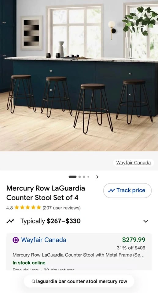 Mercury Row LaGuardia Counter Stool Set of 4 - VGUC
