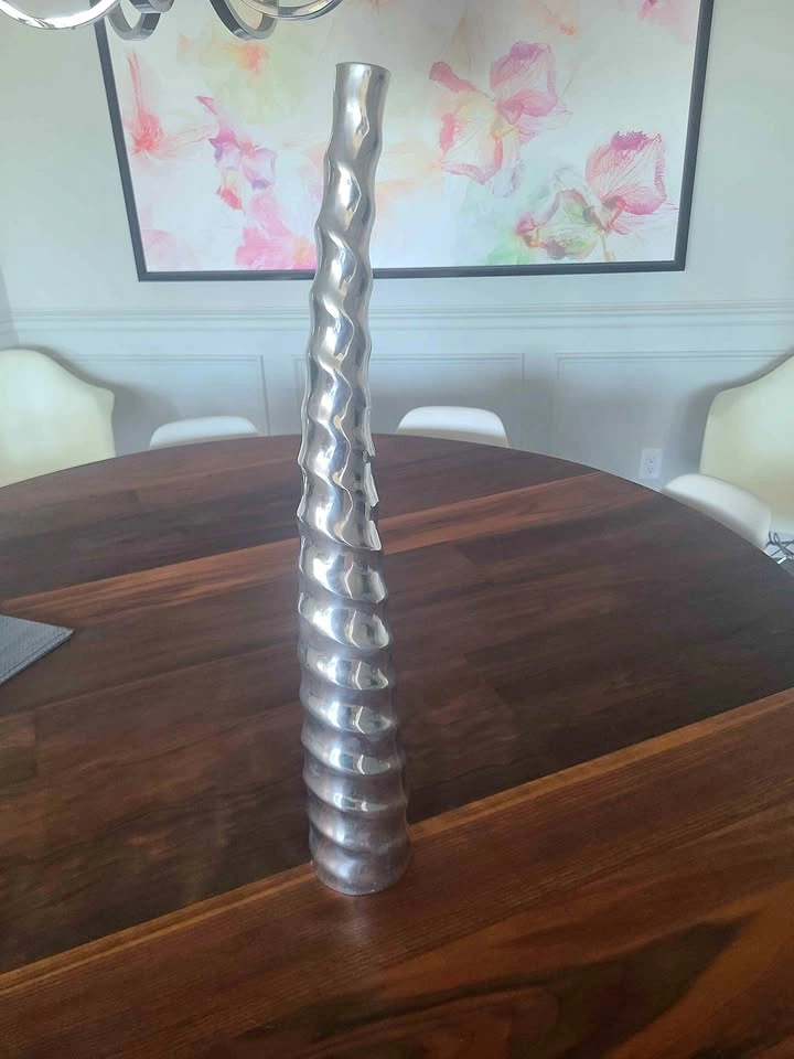 Tall Silver Spiral Decorative Vase approximately 27"