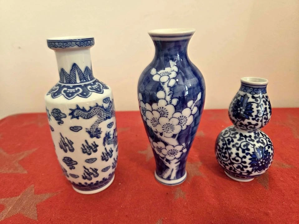 Vintage Blue and White Vases, 5.75" and 4"
