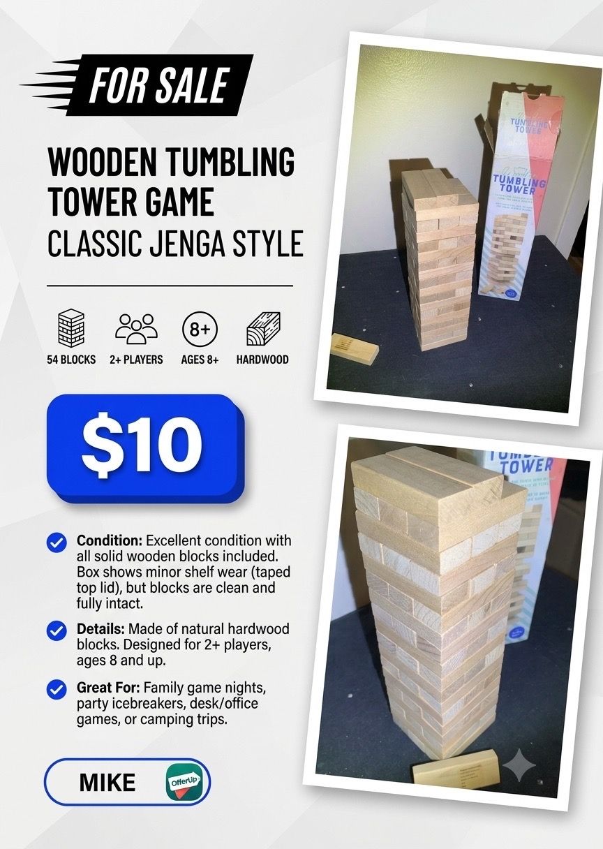 Wooden Tumbling Tower Game Classic Jenga Style - photo 2