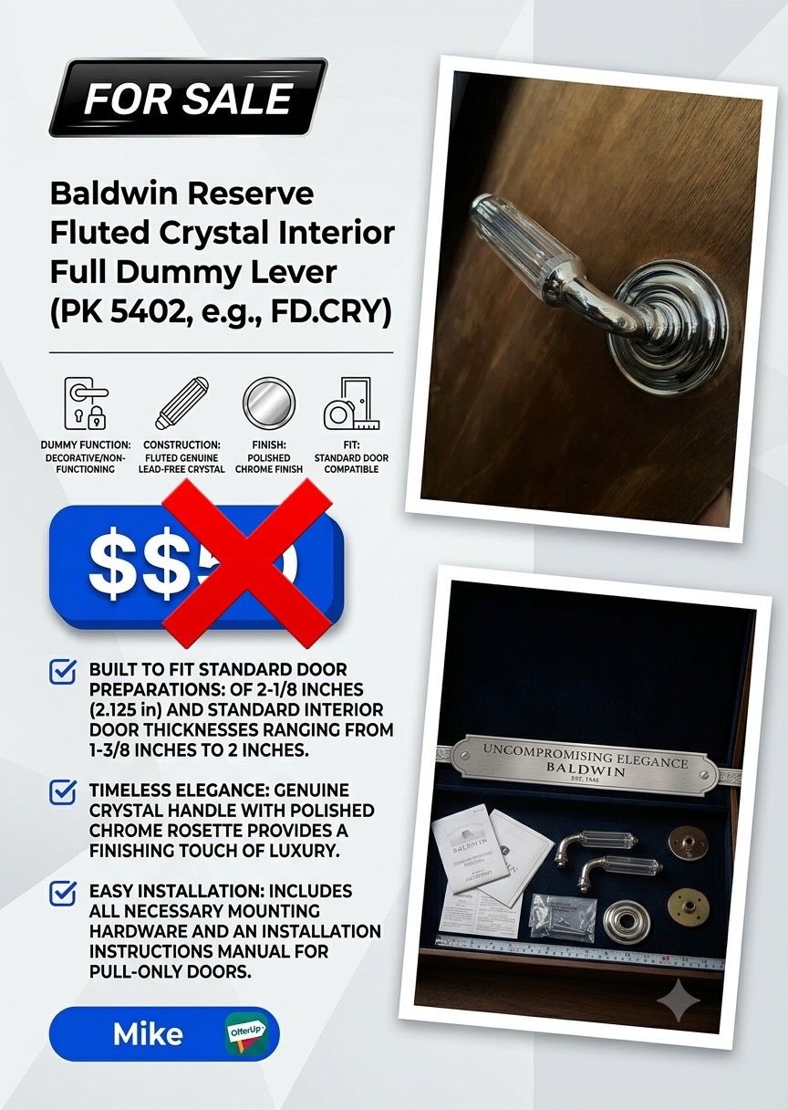 Baldwin Chrome Fluted Crystal Glass Door Lever Set - photo 2