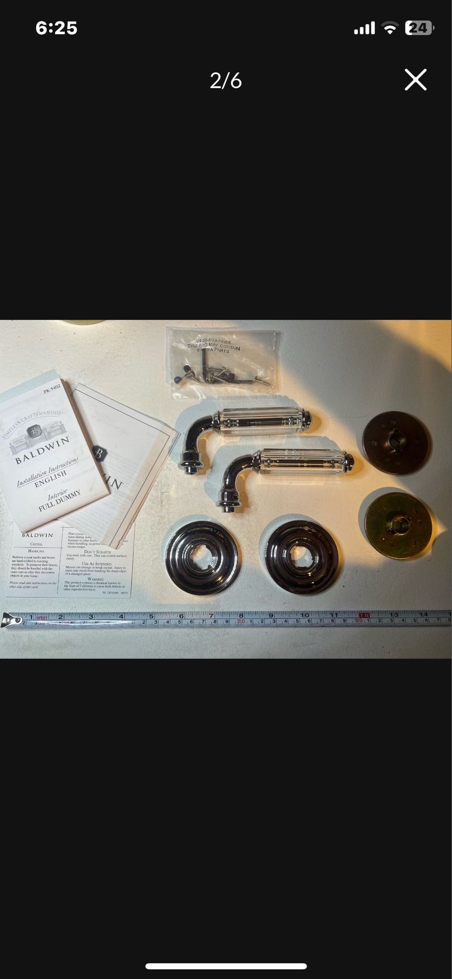 Baldwin Chrome Fluted Crystal Glass Door Lever Set - photo 4