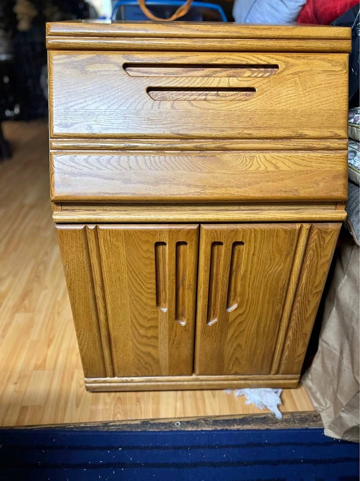 Vintage Solid Oak Nightstand / Storage Cabinet
