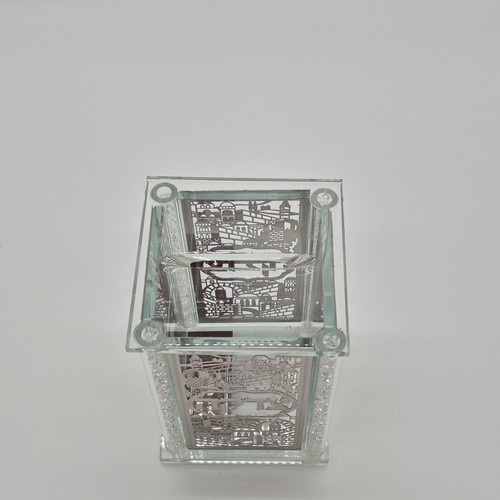 Decorative Glass and Metal Tzedakah Box with Jerusalem Motif - photo 2