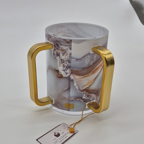 Art Judaica Marble Pattern Plastic hand wash Gold Handles - photo 3
