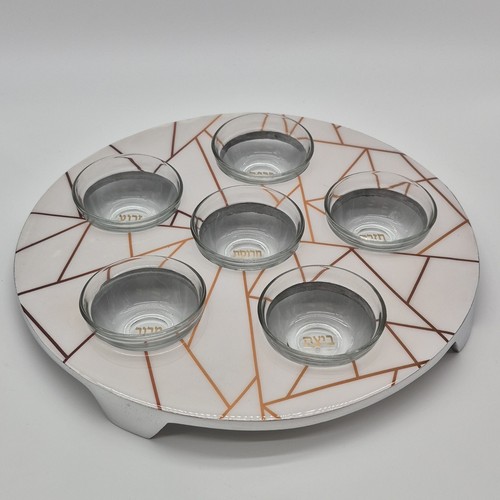 Modern Geometric Passover Seder Plate Glass Bowls Hebrew Labels