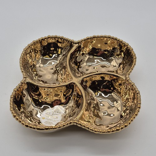 Pampa Bay Gold Porcelain Glossy Abstract Divided Bowl