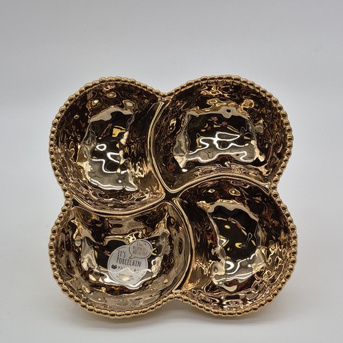 Pampa Bay Gold Porcelain Glossy Abstract Divided Bowl - photo 2