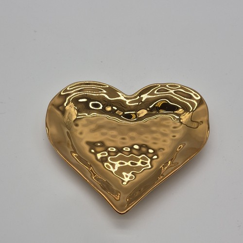 Elegance Gold Titanium Plated Porcelain Heart Dish Glossy