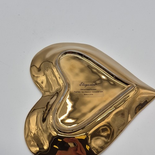 Elegance Gold Titanium Plated Porcelain Heart Dish Glossy - photo 2