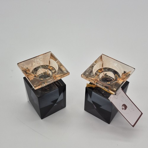 Art Judaica Glass Candle Holders Pair Black Gold Clear - photo 2