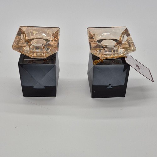Art Judaica Glass Candle Holders Pair Black Gold Clear - photo 3
