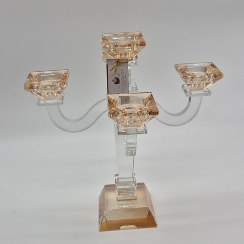RITZENHOFF Glass Peach Clear Glossy Candle Holder 4-Arm Decorati