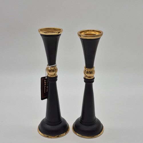 Art Gautier Black and Gold Matte Metal Round Candle Holders