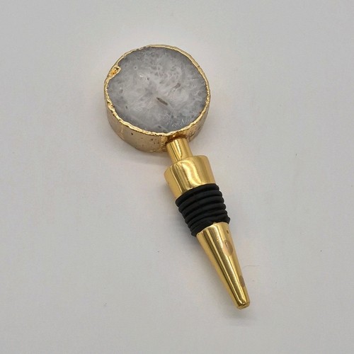 Gold Gray Black Geode Stone Metal Bottle Stopper Decorative Barw