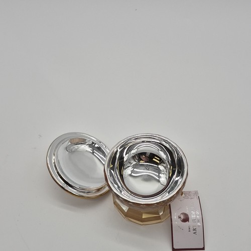 Art Judaica Decorative Glass Lidded Jar Clear Gold Collectible - photo 3