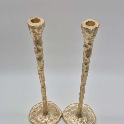 Pair of Handmade Brass Candlesticks Textured Artistic Design - photo 2