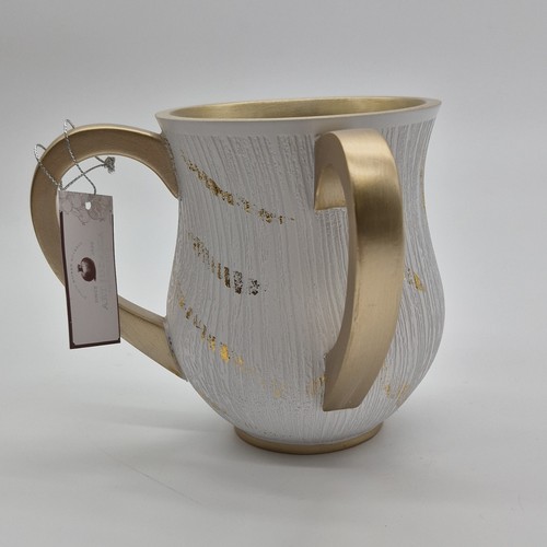 Judaica Handmade White & Gold Netilat Yadayim Washing Cup - photo 2