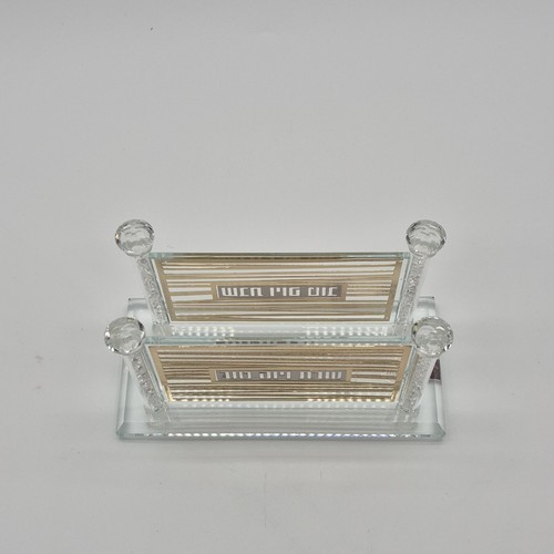 Fine Crystal by Art Judaica Glass Business Card Holder with Gold - photo 3