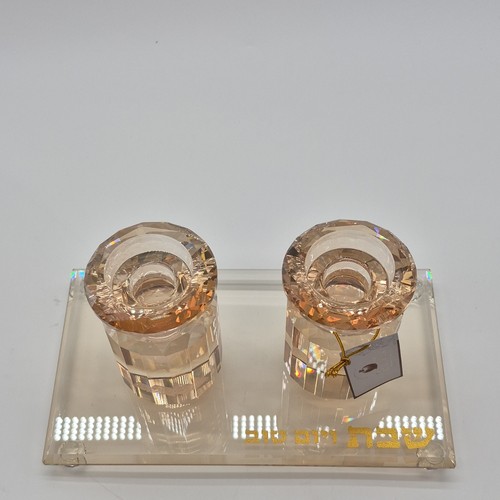 Yehuda Judaica Crystal Light Pink Round Candle Holders, Set of 2 - photo 2