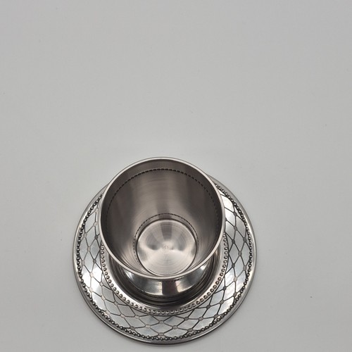 Judaica Silver-Tone Kiddush Cup & Plate Set Hebrew Inscription - photo 3