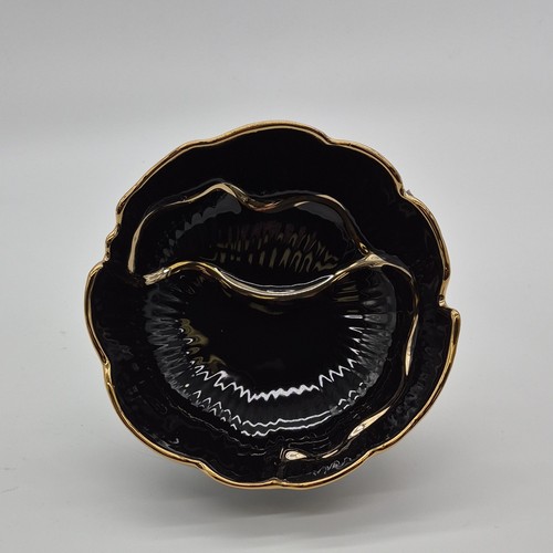 Glossy Black Ceramic Decorative Bowl with Gold Trim - photo 2