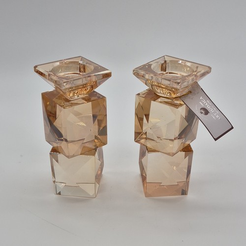 Artifacts Judaica Glass Amber Candle Holders Pair Decorative