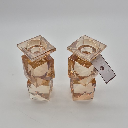 Artifacts Judaica Glass Amber Candle Holders Pair Decorative - photo 2