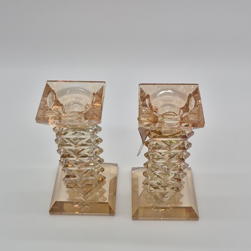 Amber Glass Glossy Candlestick Pair - photo 2