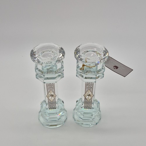Art Judaica Crystal Candlestick Pair Clear Glossy Decorative - photo 2