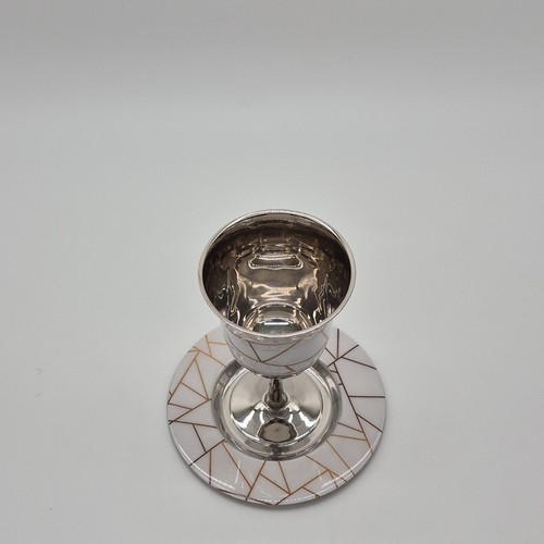 Judaica Silver & White Geometric Kiddush Cup & Plate Set - photo 2