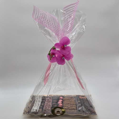 Gift Basket with Assorted Chocolates & Pink Flower