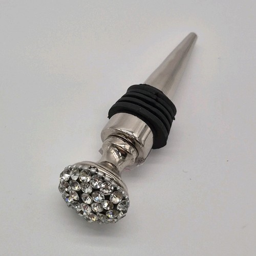 Silver Black Clear Crystal Metal Bottle Stopper with Jeweled Top